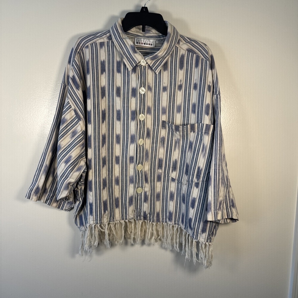 Carolina Colors II Vintage Top Women's 26W Cotton Button Up Southwestern Fringe
